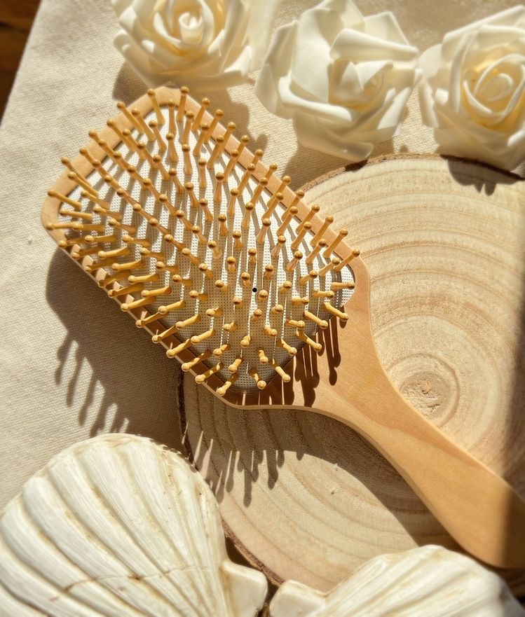 Wooden paddle hair brush