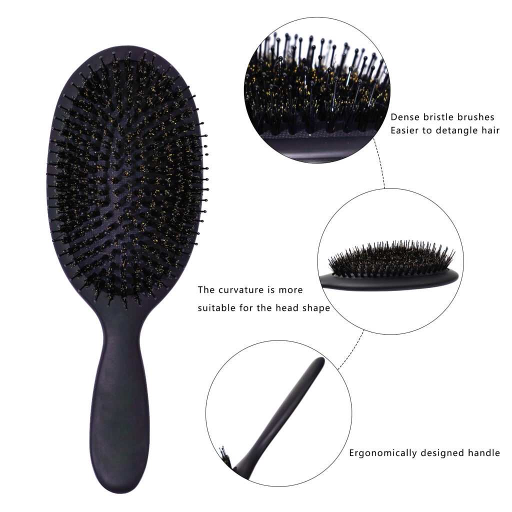 Black Boar Bristle Paddle Hair Brush