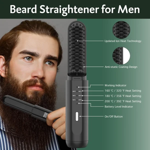 Cordless Electric Hot Comb: Professional Beard Straightener & Volumizer - Image 5