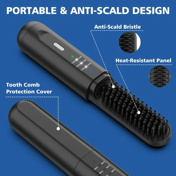 Cordless Electric Hot Comb: Professional Beard Straightener & Volumizer - Image 2