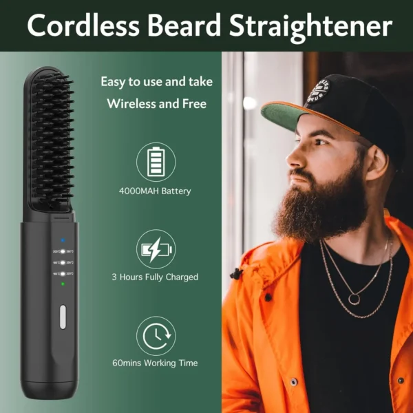 Cordless Electric Hot Comb: Professional Beard Straightener & Volumizer - Image 3