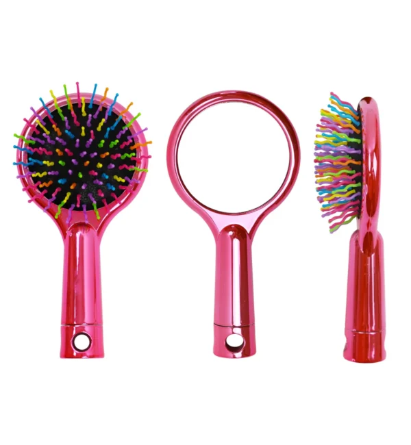 Rainbow Paddle Hair Brush with Integrated Mirror