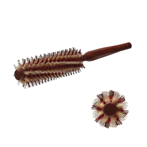 Hexagonal Solid Wood Handle Mixed Bristle Round Brush - Image 3