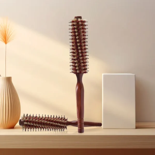 Hexagonal Solid Wood Handle Mixed Bristle Round Brush - Image 4