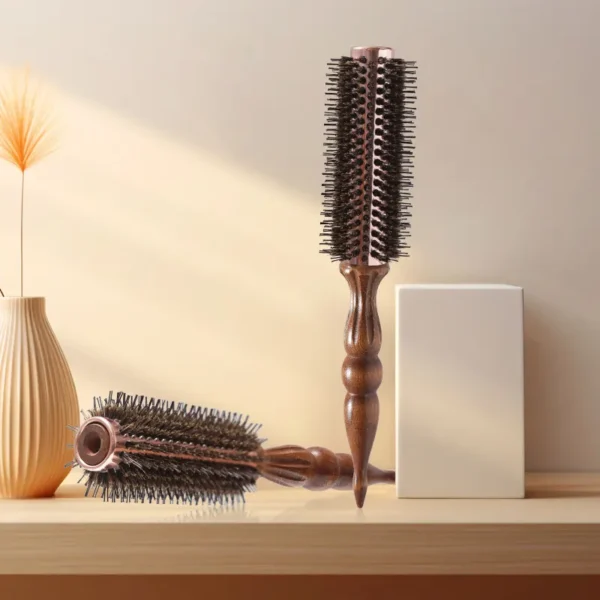 Wooden Ball Carved Handle Mixed Bristle Round Brush - Image 5