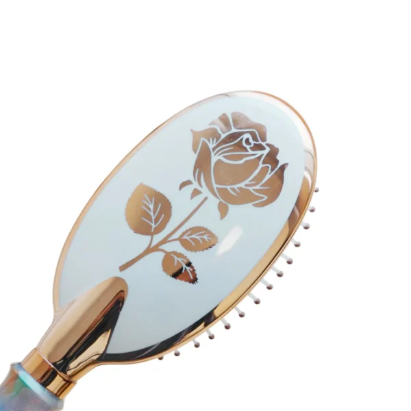 Rose Gold Oval Hair Brush Flower Print Massage Scalp Detangler Nylon Comb-Teeth Colorful Handle - Image 3