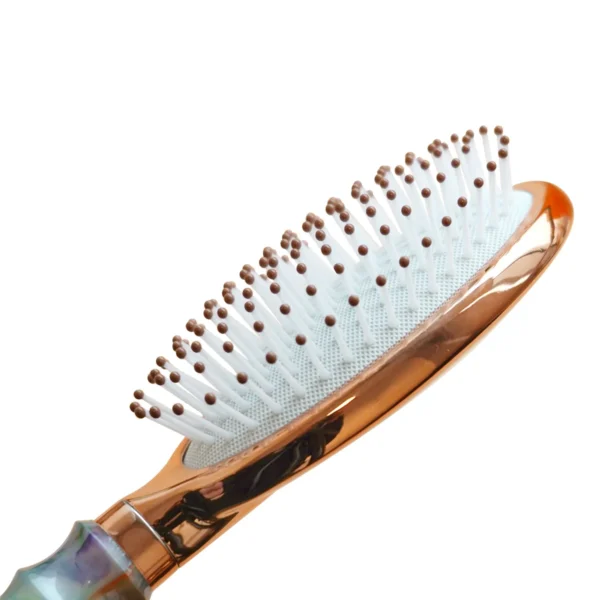 Rose Gold Oval Hair Brush Flower Print Massage Scalp Detangler Nylon Comb-Teeth Colorful Handle - Image 2