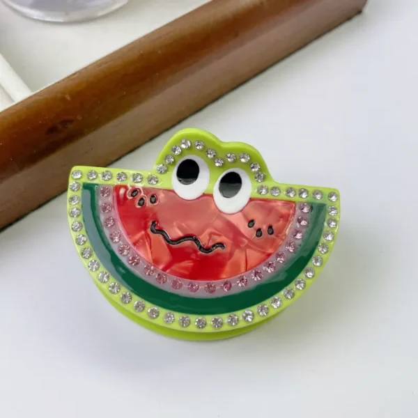 Diamond-Decorated Mushroom & Watermelon Cute Acetate Hair Claw - Image 5