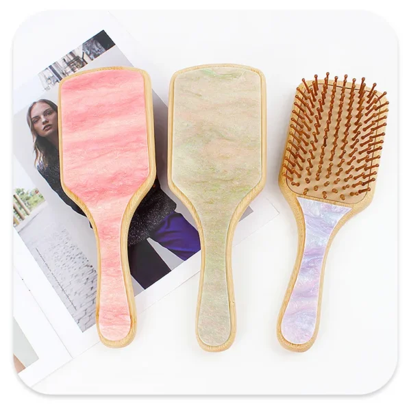 Elegant Paddle Hair Brush with Bamboo & Acetate Accents - Image 2