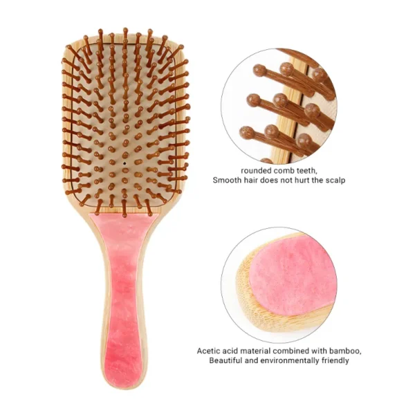 Elegant Paddle Hair Brush with Bamboo & Acetate Accents - Image 3