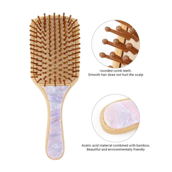 Elegant Paddle Hair Brush with Bamboo & Acetate Accents - Image 4