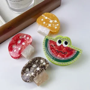 Diamond-Decorated Mushroom & Watermelon Cute Acetate Hair Claw