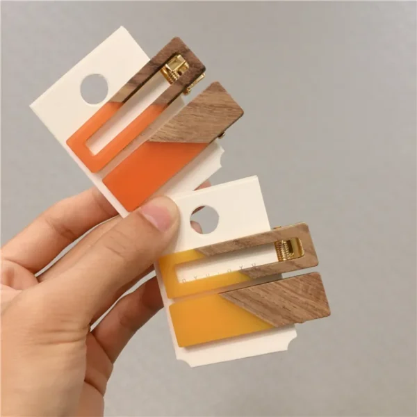 Rectangular Acetate and Wood Decor Hair Clip with Premium Design - Image 2