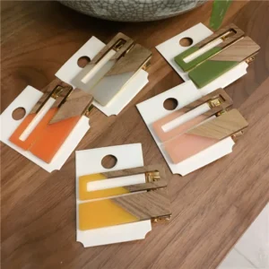 Rectangular Acetate and Wood Decor Hair Clip with Premium Design