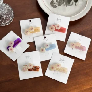 Adorable Floral Acetate Duckbill Hair Clips with Rhinestone Accent