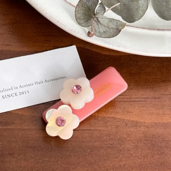 Adorable Floral Acetate Duckbill Hair Clips with Rhinestone Accent - Image 4