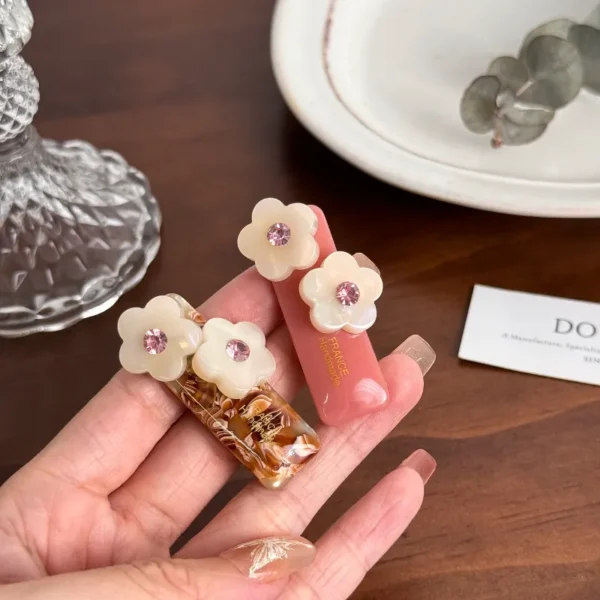 Adorable Floral Acetate Duckbill Hair Clips with Rhinestone Accent - Image 2