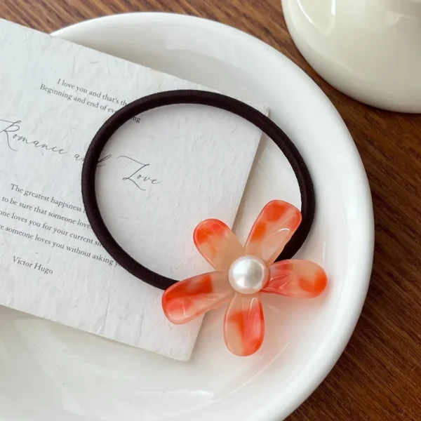 Charming Long Duckbill Acetate Hair Clips with Floral Pearl Accent - Image 4