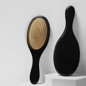 Customizable Black Lacquer Solid Wood Paddle Brush with Steel Pin Bristles