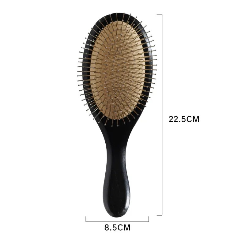 Customizable Black Lacquer Solid Wood Paddle Brush with Steel Pin Bristles - Image 2