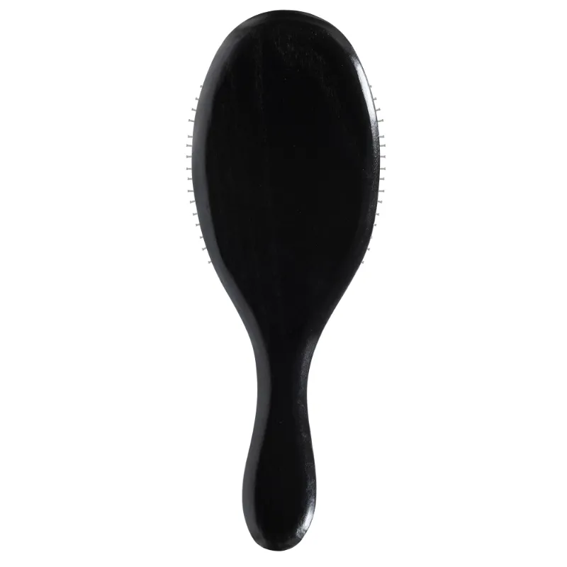 Customizable Black Lacquer Solid Wood Paddle Brush with Steel Pin Bristles - Image 3