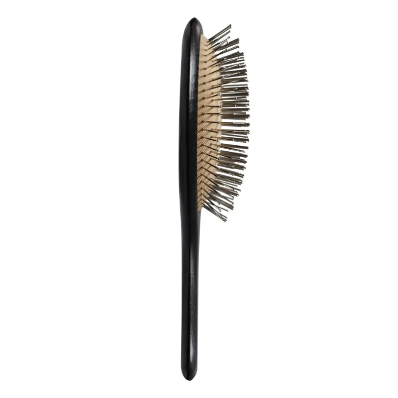 Customizable Black Lacquer Solid Wood Paddle Brush with Steel Pin Bristles - Image 4