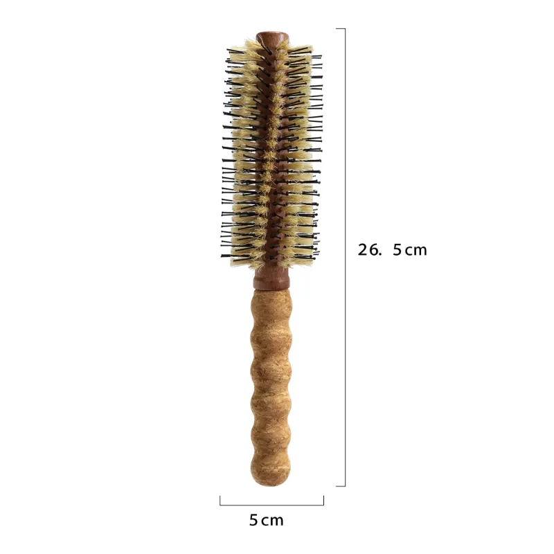 Eco-Friendly Cork Handle Round Hair Brush with Mixed Bristle Barrel - Image 2