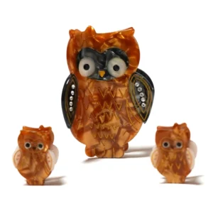Amber Marbled Owl Design Acetate Hair Claw