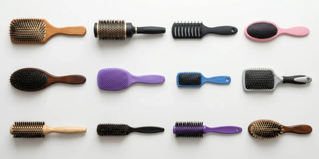 Hair brush product samples and specification documents on a desk representing pre-order checklist for custom hair brush manufacturing