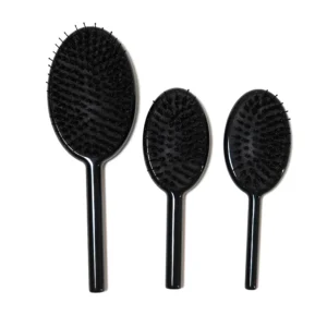 High-Gloss Black Acetate Paddle Hair Brush with Boar and Nylon Bristles
