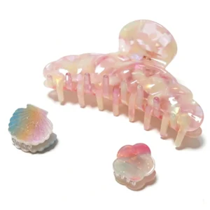 Pearlescent Pink Scalloped Acetate Hair Claw Gift Set