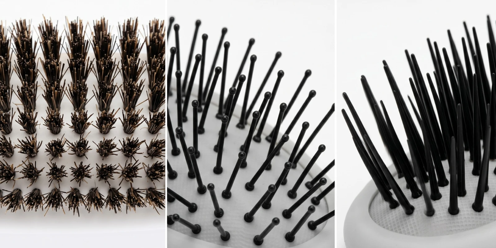 Hair brush bristle types showing replacement signs by material