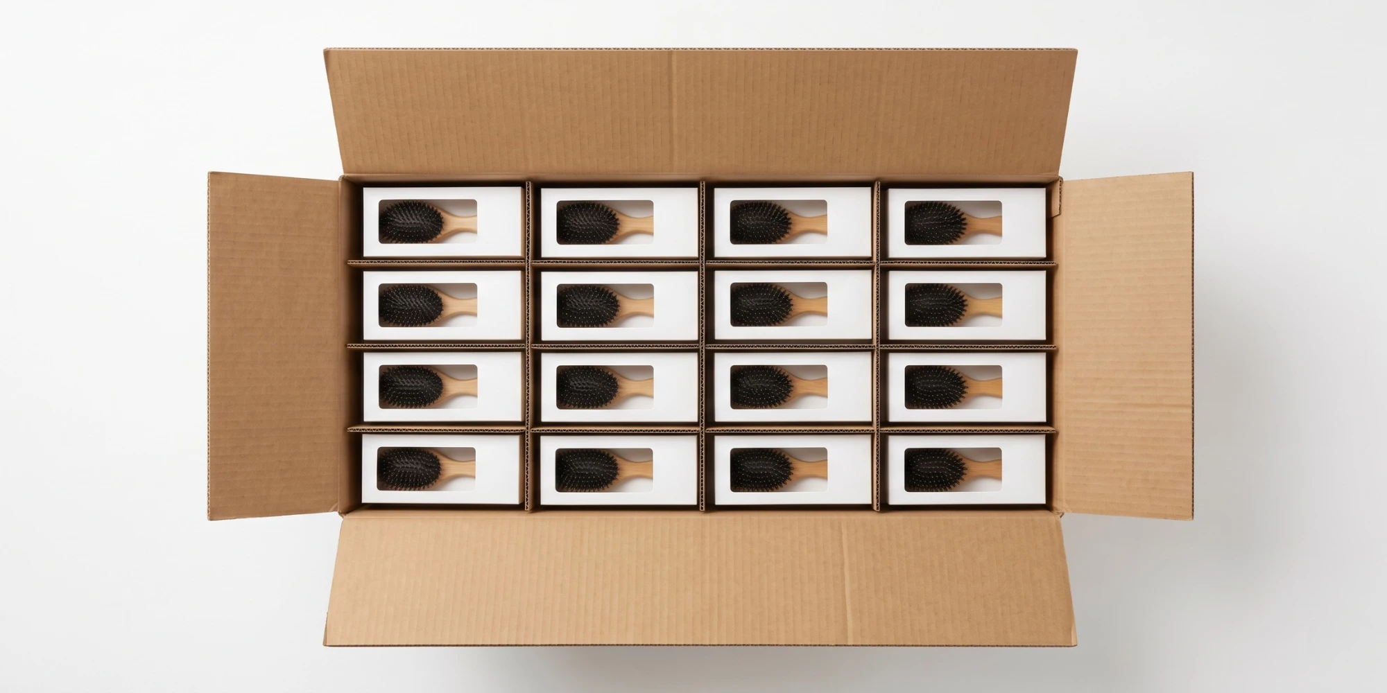 Boxed hair brushes packed into an inner carton ready for the master carton and shipment