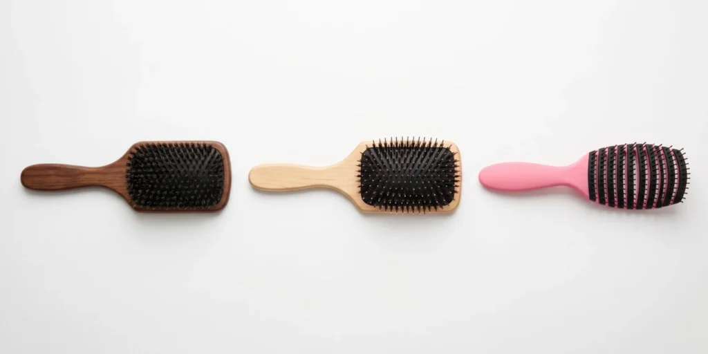 Different hair brushes matched to hair type categories including fine medium thick and curly hair for selection guide