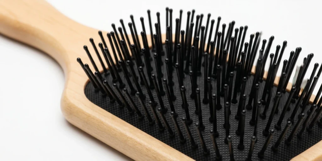 Hard nylon pin paddle brush shown as unsuitable option for fine and thin hair due to static and friction generation