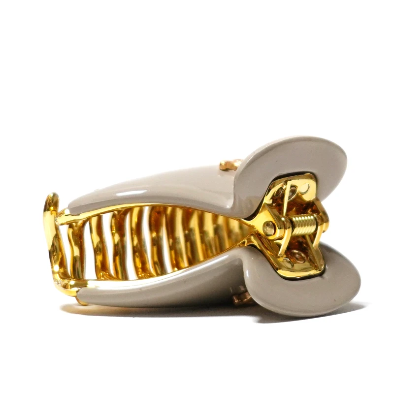 Glossy Taupe Acetate & Gold Alloy Dome Hair Claw - Image 3