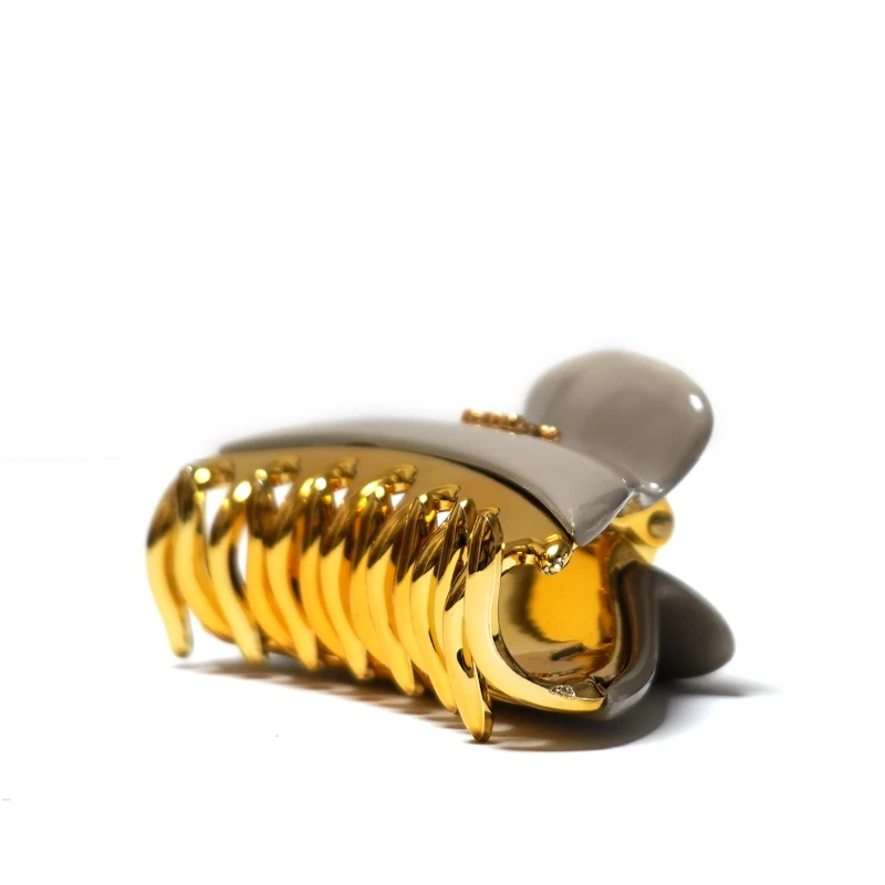 Glossy Taupe Acetate & Gold Alloy Dome Hair Claw - Image 4