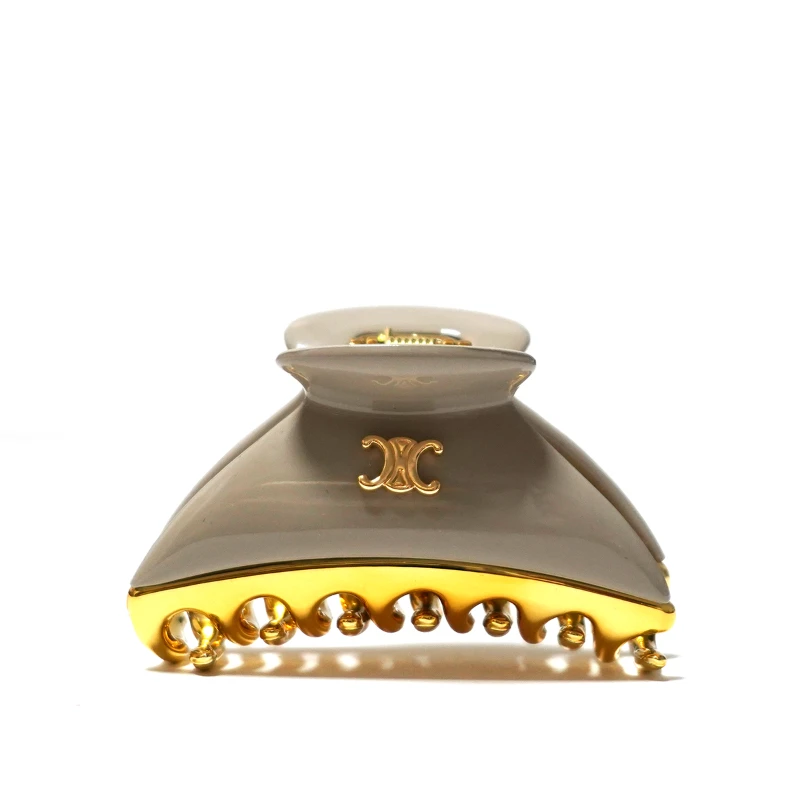 Glossy Taupe Acetate & Gold Alloy Dome Hair Claw - Image 2