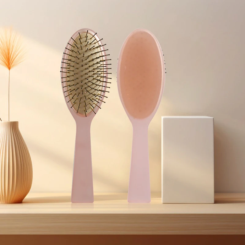 Frosted Blush Pink Acetate Paddle Hair Brush with Metal Pins, 21.2x6.8cm