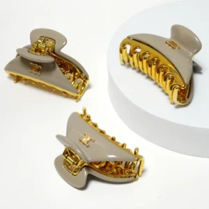 Glossy Taupe Acetate & Gold Alloy Dome Hair Claw