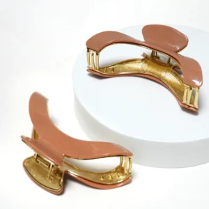 Glossy Taupe Acetate & Gold Alloy Open Dome Hair Claw