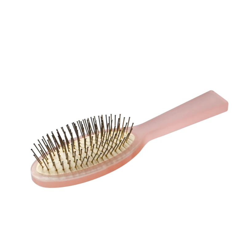 Frosted Blush Pink Acetate Paddle Hair Brush with Metal Pins, 21.2x6.8cm - Image 4