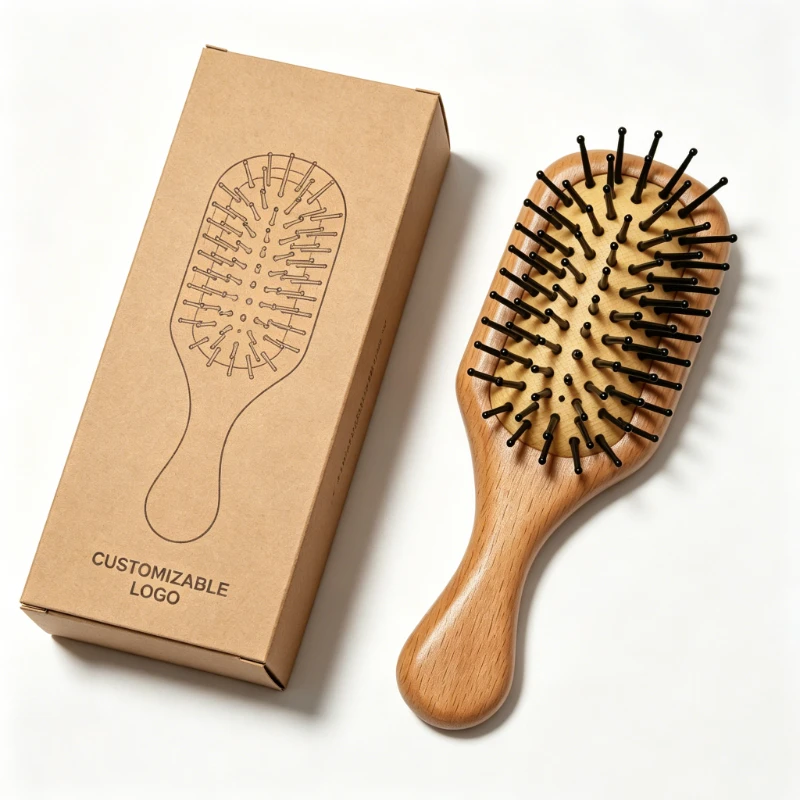 Natural Beech Wood Scalp Massage Paddle Hair Brush, 240x80mm - Image 2