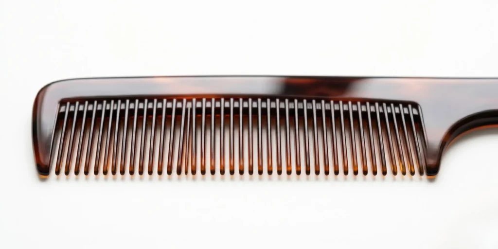 Fine tooth comb shown as finishing and precision styling tool for dry straight and lightly wavy hair