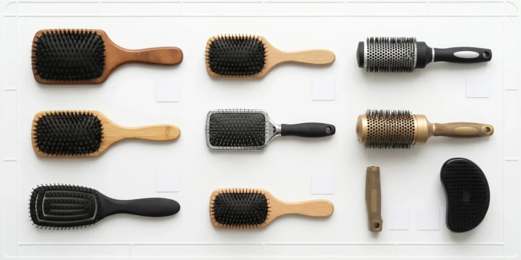 Hair brush samples with specification documents representing OEM manufacturer qualification and product development process