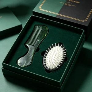 Deep Green Marbled Acetate Comb & Palm Brush Gift Set