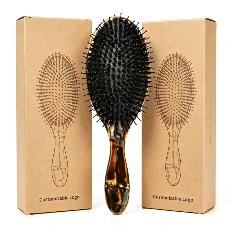 Metallic Golden Tortoiseshell Paddle Brush & 3-in-1 Styling Comb Set - Image 2