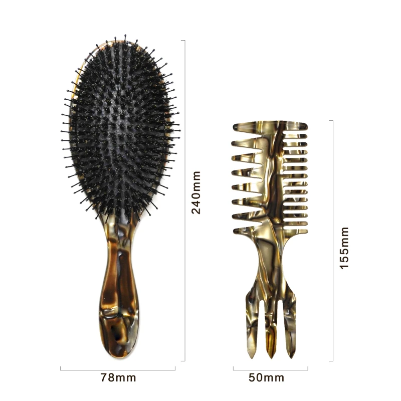 Metallic Golden Tortoiseshell Paddle Brush & 3-in-1 Styling Comb Set - Image 3