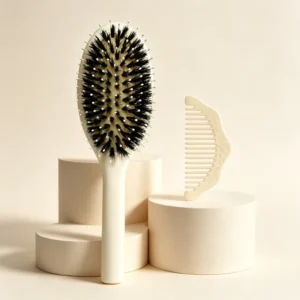 Matte Ivory Boar Bristle Brush & Embossed Comb Gift Set