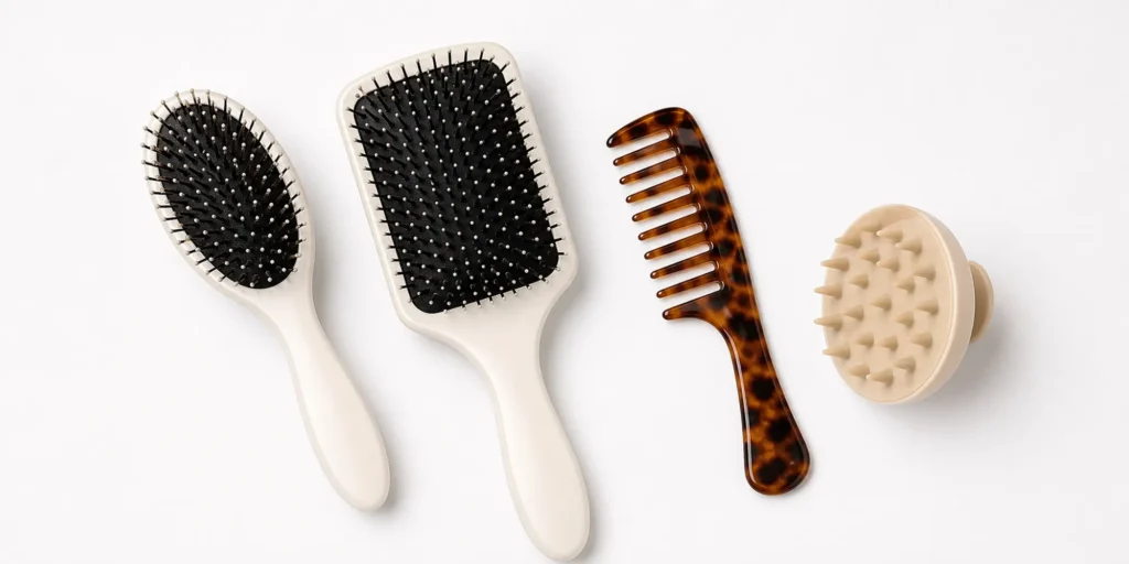 Essential two-tool hair brush system with optional comb and scalp brush additions for a functional hair care routine